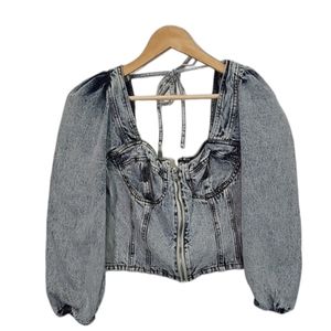 Venus denim cropped top with puffed sleeves size 12